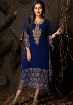 Blue Color Designer Georgette Kurti